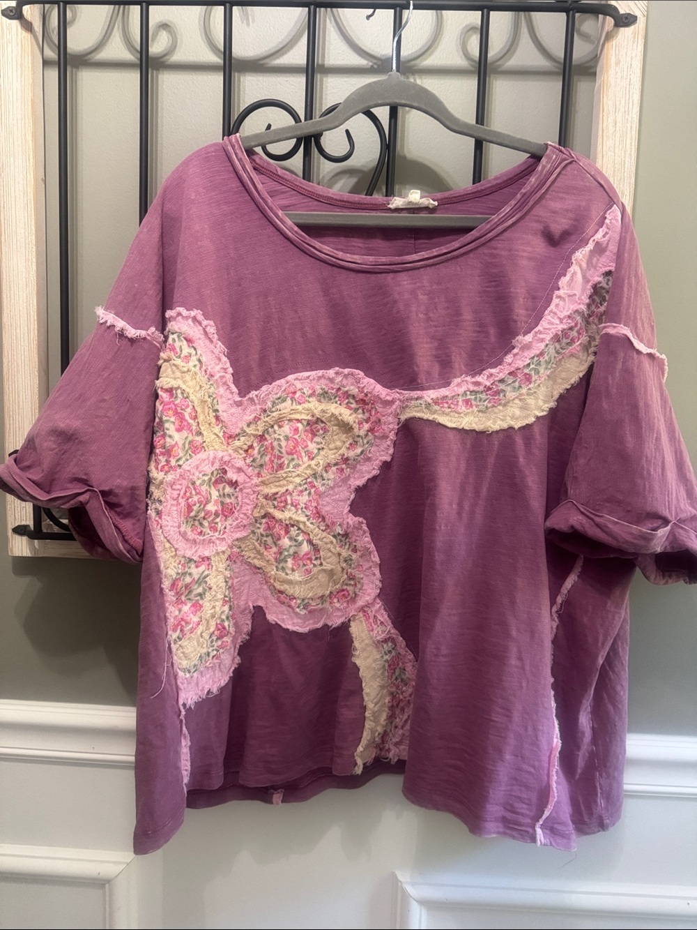 Women’s Relaxed Embroidered Patchwork Tunic in Soft Purple S oversized boho